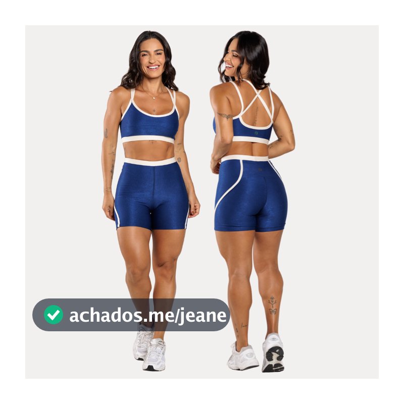 Conjunto Top E Short Fitness Feminino Sophia Bicolor Brilhante Cintura Alta Compressão Zero Transparência Academia