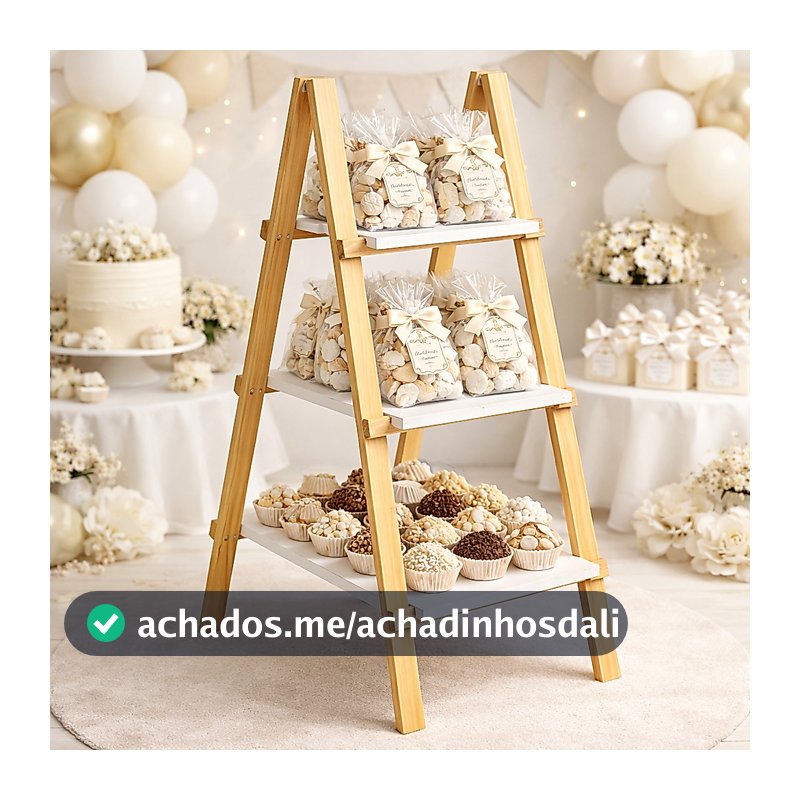 Escadinha MDF Pinus Pintada 3 Prateleiras Decoração Festa Aniversário