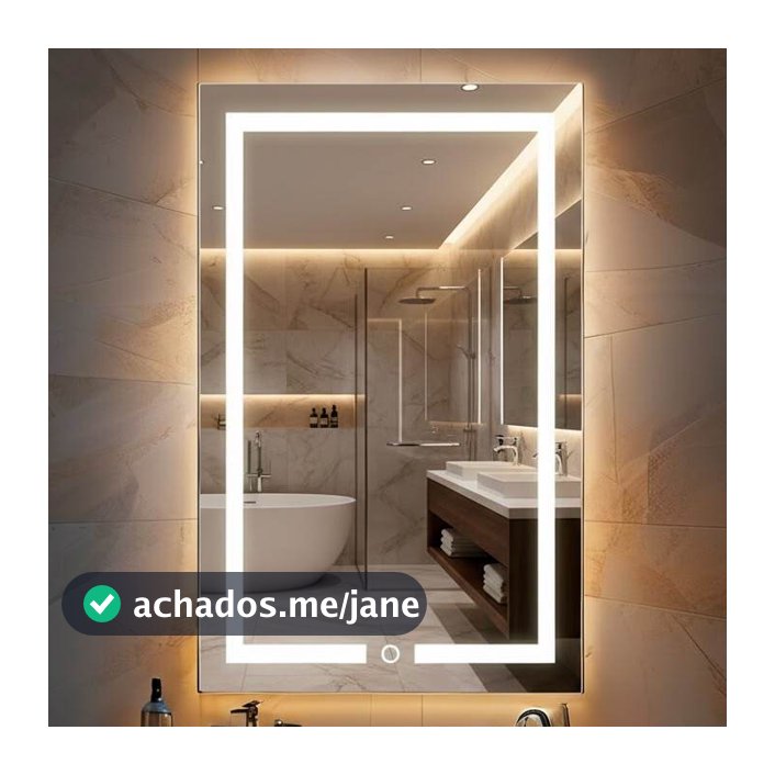Espelho Jateado Retangular 80x50 cm com LED 3 Cores e Botão Touch para Banheiro Lavabo Penteadeira
