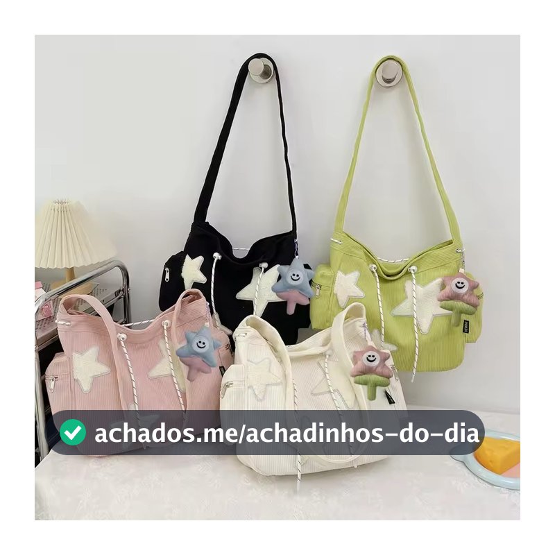 Bolsa Tote Grande Com PadrãO De Estrela Simples, Bolsa De Ombro Com CordãO De Veludo, Sacola Fofa De Lona