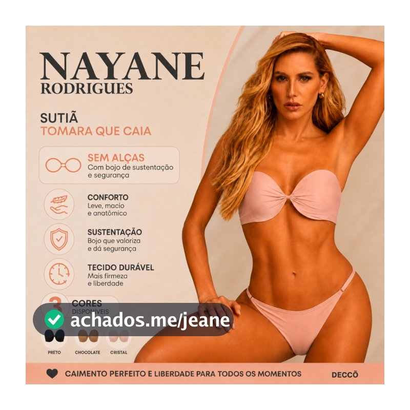 Sutia Nayane Rodrigues Tomara que Caia com Bojo e Aro Liso de Alta Sustentacao Push Up Confortavel