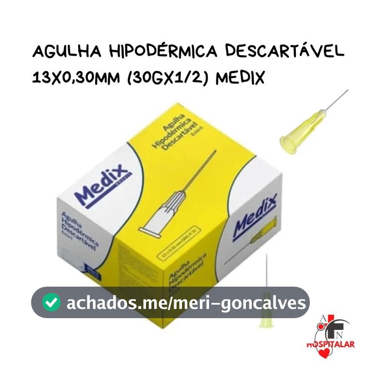Agulha Hipodérmica Descartável 13x0,30MM (30Gx1/2) - 50 ou 100 Unidades