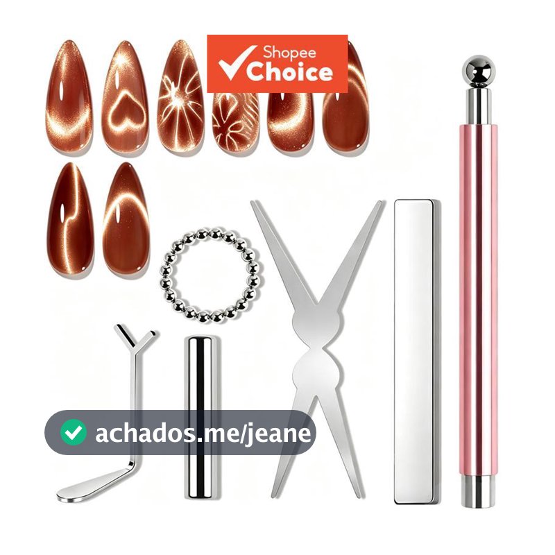 Conjunto de Ferramentas Magnéticas para Unha Gatinho Olho de Gato, Pontas Francesas, Ímãs em Forma de Coração, Bastão