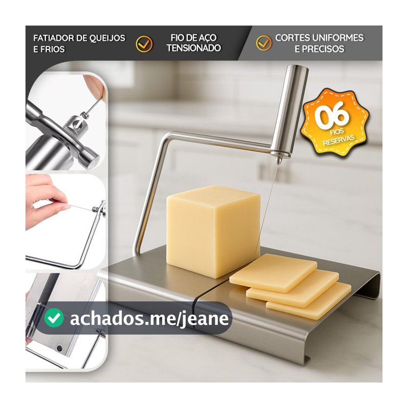Cortador de Queijo Inox com 6 Fios de Aço – Fatiador Profissional com Base Antiderrapante