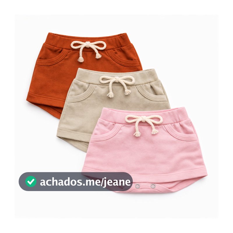 Kit Com 3 Short Saia Tapa Fralda Bebê Menina Verão 100% Algodão