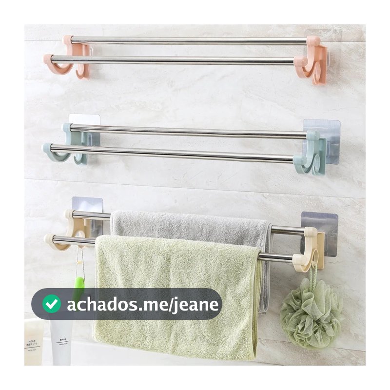 Suporte Porta Toalha Para Banheiro Dupla Camada Inox Sem Furo Com Suporte De Adesivos
