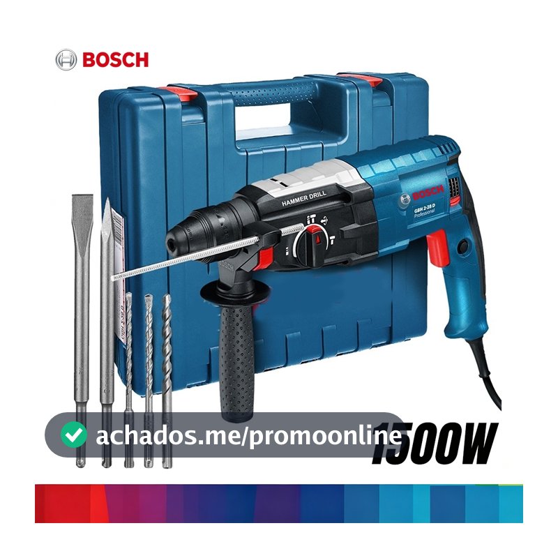 Martelete Rompedor Profissional Bosch GBH 2-28D 1500W SDS Plus 10mm 3 em 1 Com Maleta e Brocas Profissional
