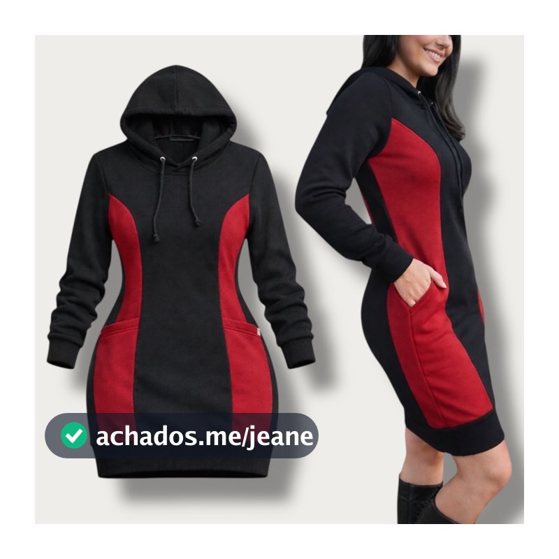 Vestido De Moletom Estiloso Com  Capuz E Bolsos Casual Confortável Para Frio