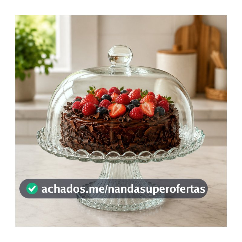 Boleira Com Tampa De Vidro e Pé 24cm Porta Bolo Mesa Posta Prato Para Doces Suporte para Sobremesas