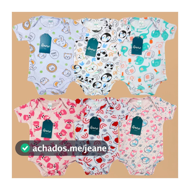 Roupa para Bebê Menina Menino 3 Body Amore Sortido 100% Algodão Recém Nascido a 1 ano