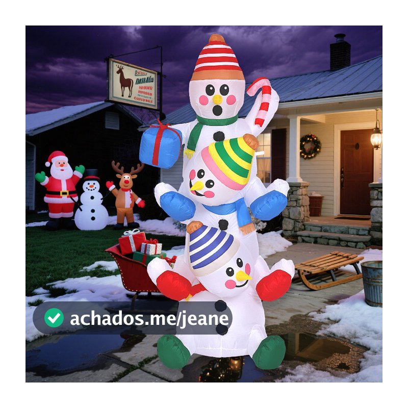 Decoração inflável de Natal de 6 pés, boneco de neve empilhado com LEDs embutidos, infláveis para festa de Natal, decora