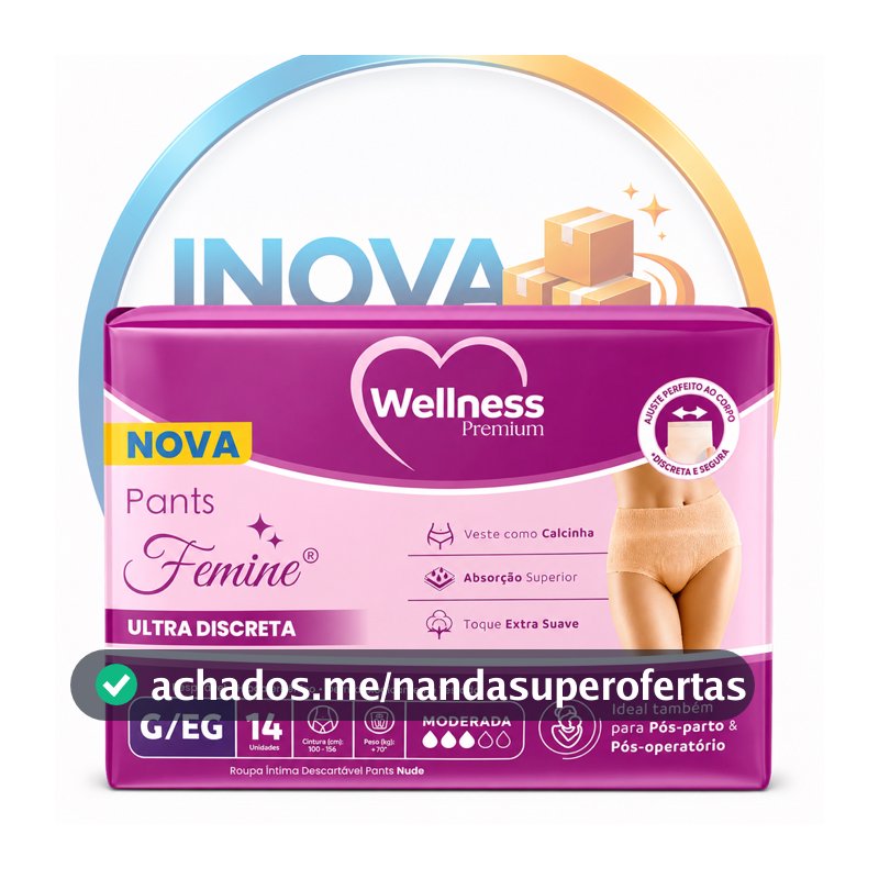 Calcinha Descartável Feminina Pants Wellness Premium G/EG P/M 14 Unidades Pós-Parto Incontinência Urinária