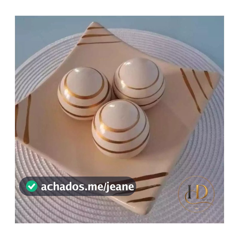 Centro de Mesa Decorativo com Prato e Kit 3 Bolas de Cerâmica – Enfeite para Sala, Rack ou Aparador