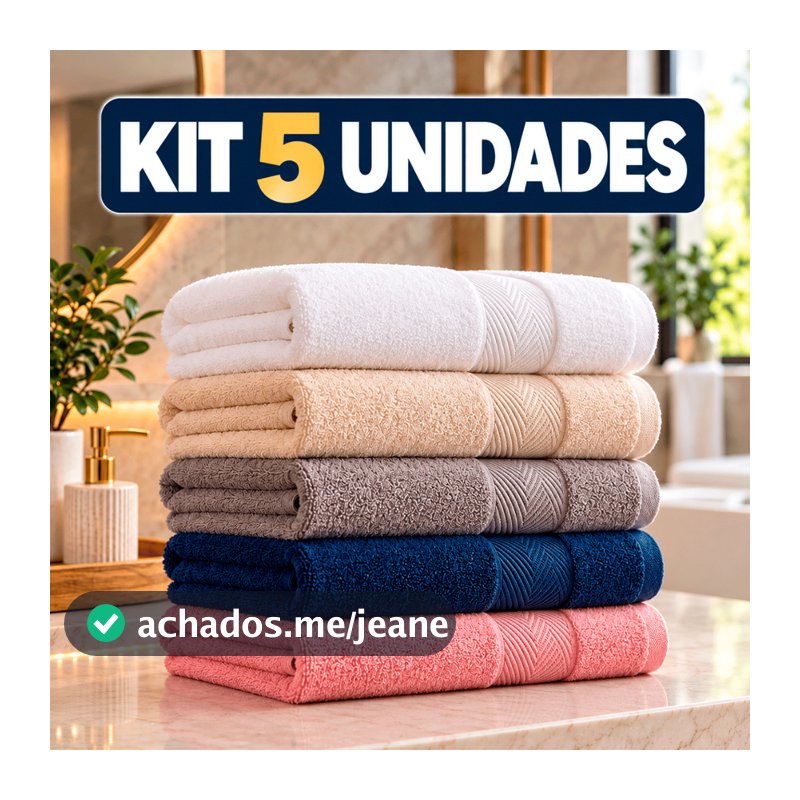 Kit 5 Toalhas de Banho Bella Soft 100% Algodão Macia Felpuda Confortável Boa Absorção Secagem Rápida Uso Diário