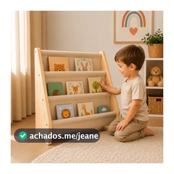 Estante Infantil Mini Rack Porta Livros Montessori Organizador Madeira Livreiro Montessoriano Bege