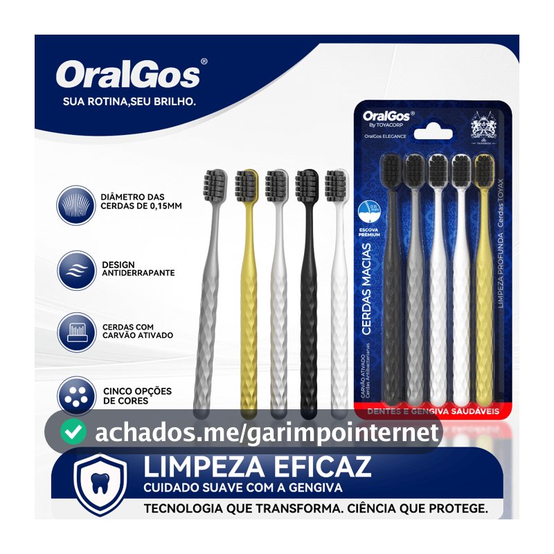OralGos Escova Premium com Cerdas de Carvão,Cerdas de altadensidade+Pega Antiderrapante