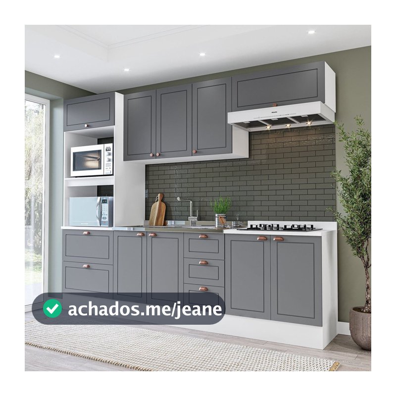 Cozinha Pérola com Rodapé 5 Peças Torre Quente Aéreo 3 Portas Balcão 120 Balcão 80 e Basculante Yesc