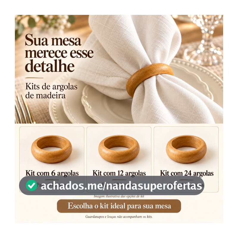 Porta Guardanapos Argola de Madeira - Ideal para Casamento, Mesa Posta e Festas Elegantes