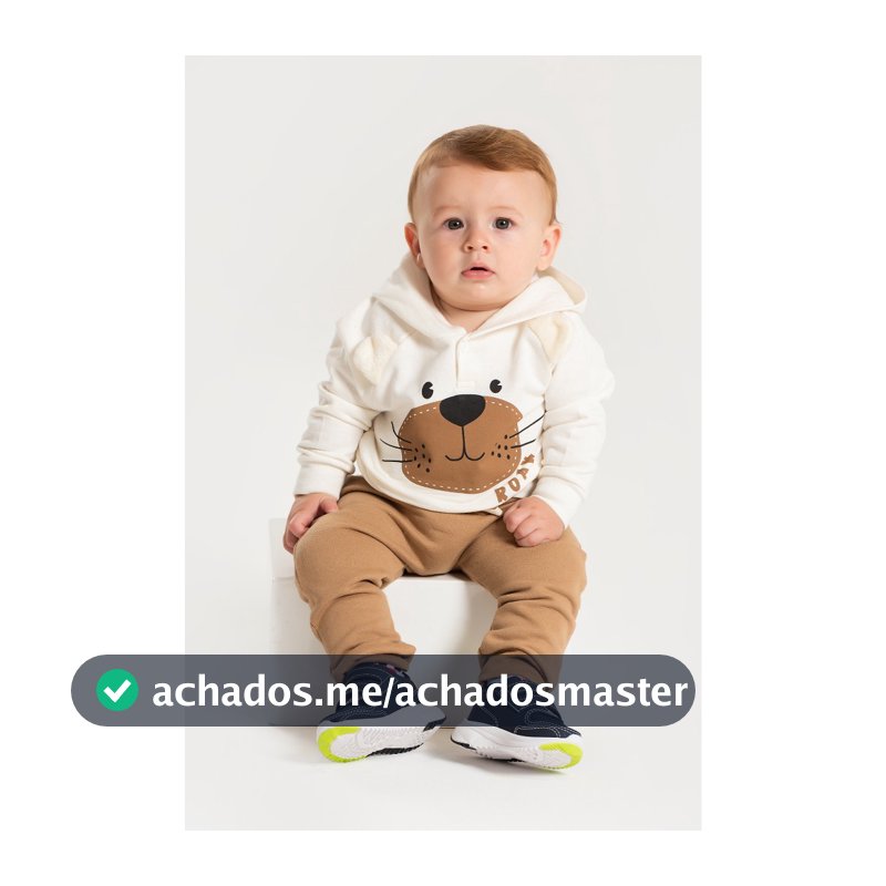 Conjunto Roupa Infantil Menino Moletom Peluciado Com capuz Off White