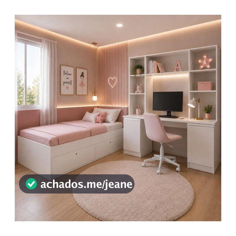 Quarto Juvenil com Cama Solteiro, Escrivaninha e Estante Multifuncional Smart Multimóveis MCR45369