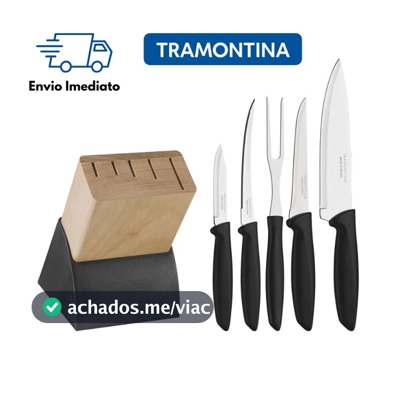 Jogo De Facas 6 Peças Tramontina Plenus Com Suporte e Cabo Preto