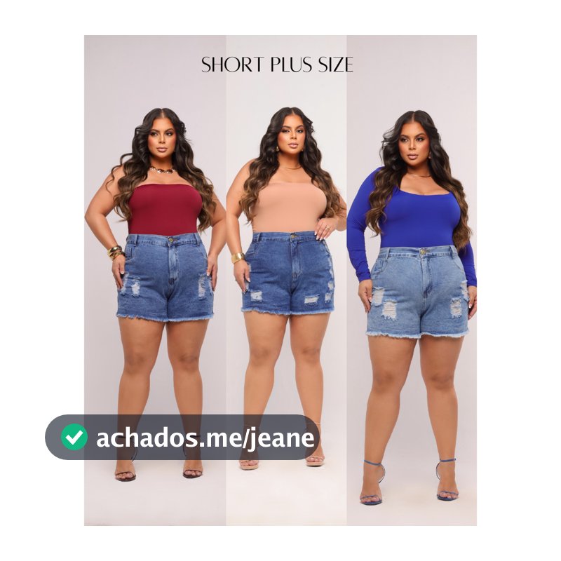 Short Jeans Plus Size Sem Elastano Lavagem Clara, Escura, Média e Preto Marmorizado