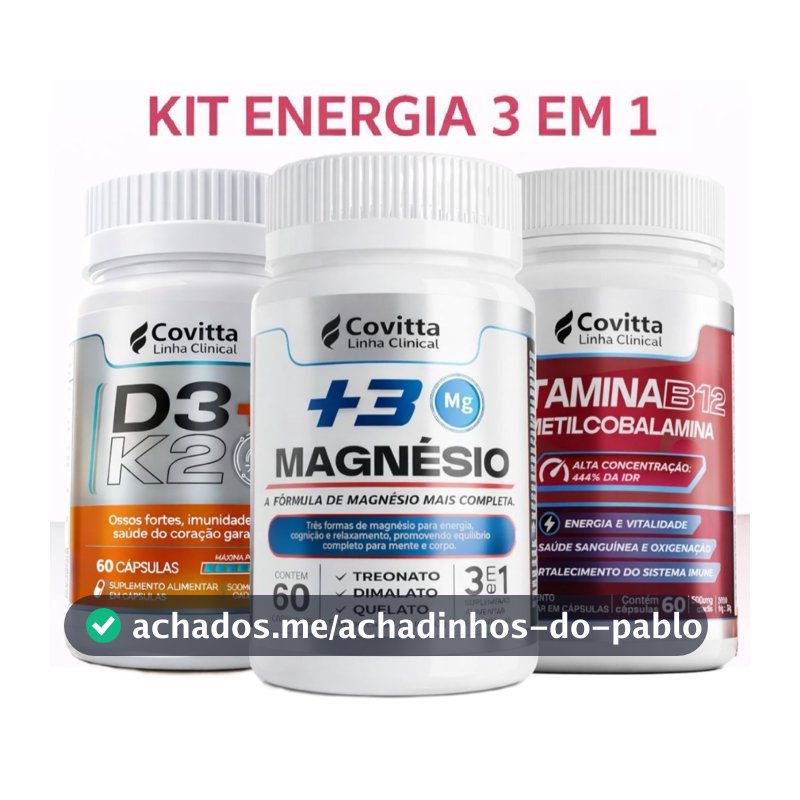 Kit Vitaminas B12 + Vitamina D3 K2 + Magnésio 3 em 1 | 180 Cápsulas - Saúde Completa | Covitta