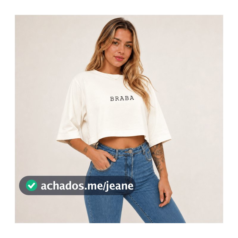 Cropped Algodão Oversized Estampado "Braba" Tendência Modinha Solto Confortável