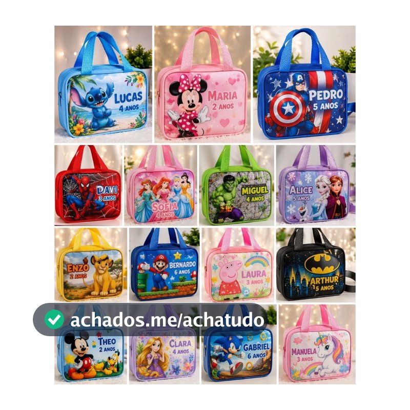 Kit Bolsinha Lancheira Infantil Personalizada com tema festa/personagens Lembrancinha Aniversário