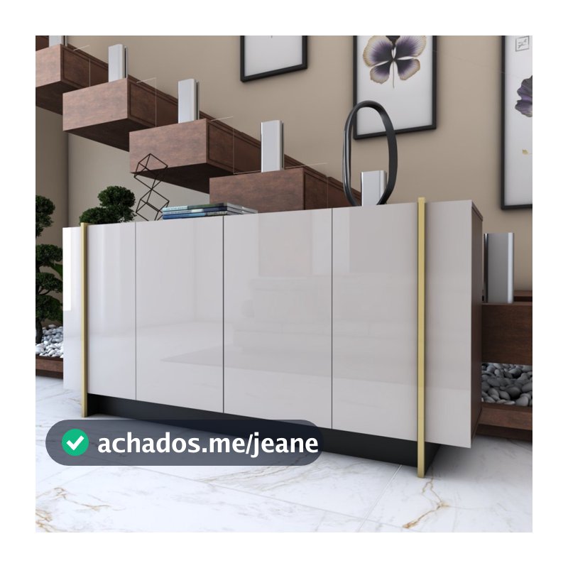Balcão Buffet Balneário Camboriú 4 Portas 2 Prateleiras Off White/Dourado - Panorama Móveis