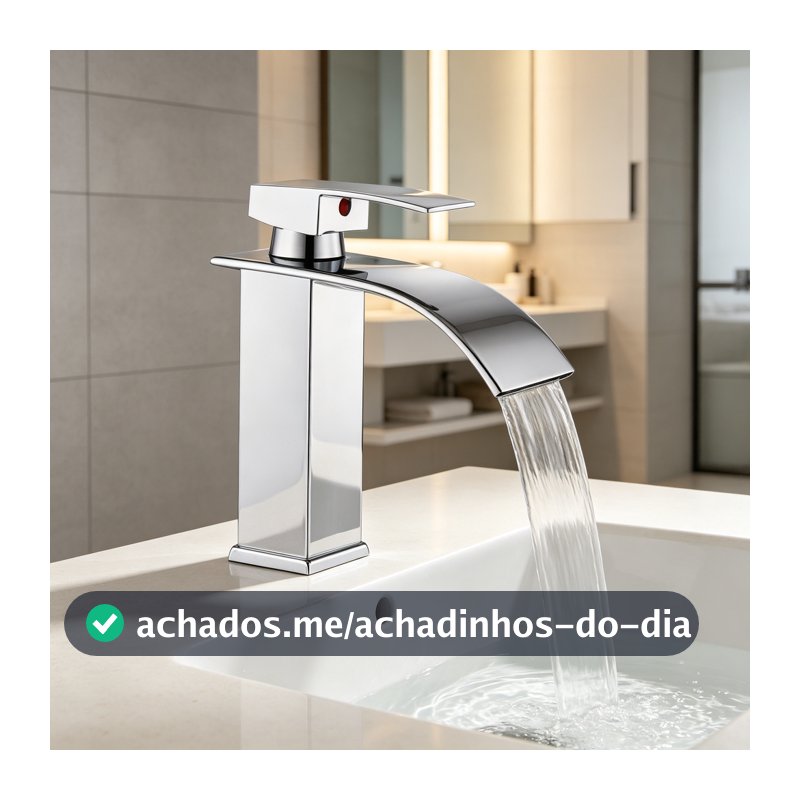 Torneira de Banheiro Cascata Aço Inoxidável Cromada  Misturador Monocomando para Pia de Lavatório  Design Moderno Quad