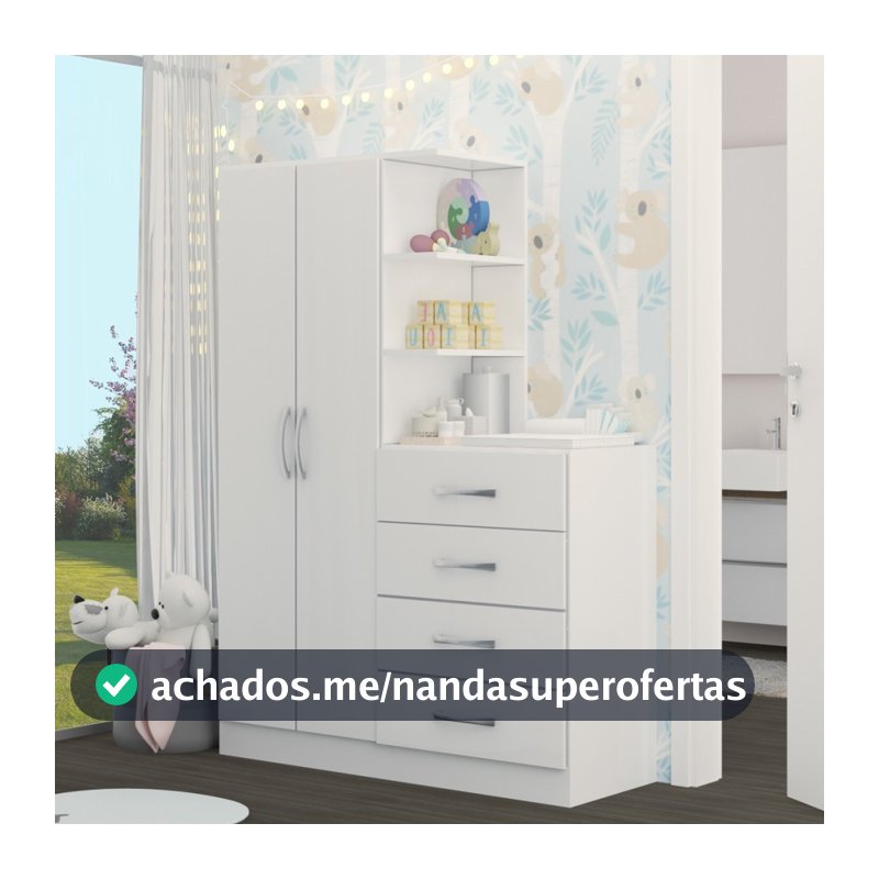 Guarda-Roupa Infantil Hora de Aventura com Cômoda 2 Portas 4 Gavetas Branco - Panorama Móveis
