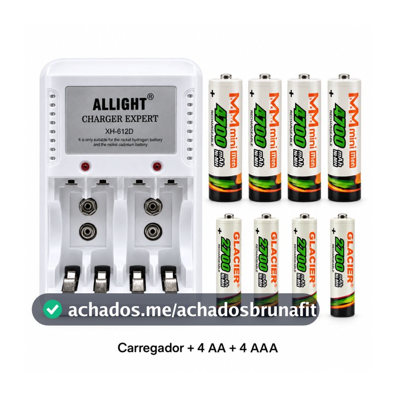 Carregador de Pilhas AA/AAA  Bateria 9V Bivolt com Opções de Kit de Pilhas Recarregáveis