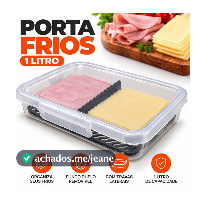 Porta Frios Preto para Presunto e Queijo Com Fundo Removível Para Conservar e Organizar a Geladeira Hermetico