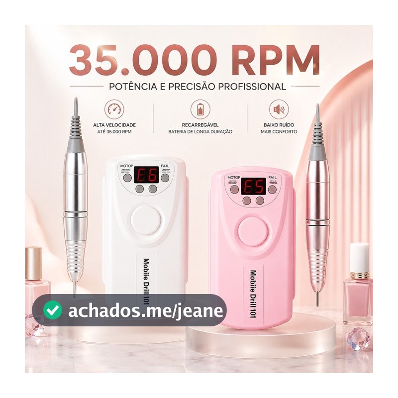 Lixadeira Elétrica para Unhas 35.000 RPM Sem Fio Recarregável Profissional