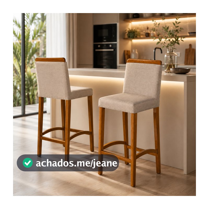 Kit 2 Banquetas Dubai Alta Bar Luxo Pés Em Madeira Maciça Área Gourmet Balcão Sacada Hall