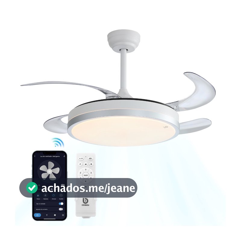 COIBEU Ventilador de Teto Inteligente e Dobrável - Iluminação 3CCT, Controle Remoto