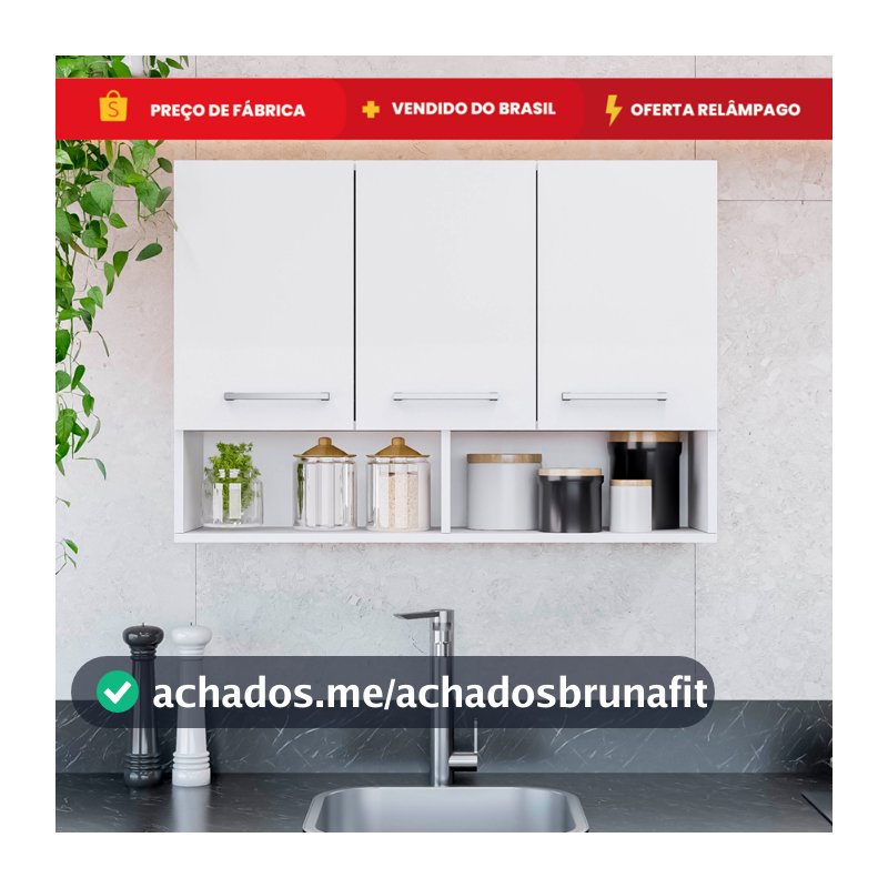 Armário de Cozinha 2 ou 3 Portas Modular Multiuso Organizador com Nicho - Móveis Bonatto