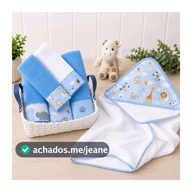Kit Toalha de Banho Bebê com Capuz 100% Algodão + 5 Toalhinhas Boca e Ombro Felpudas Enxoval Maternidade