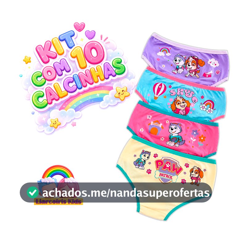 Kit 10 Calcinhas Infantis Menina Algodão Estampadas | Cintura Alta | Forro 100% Algodão, Confortáveis Desfralde