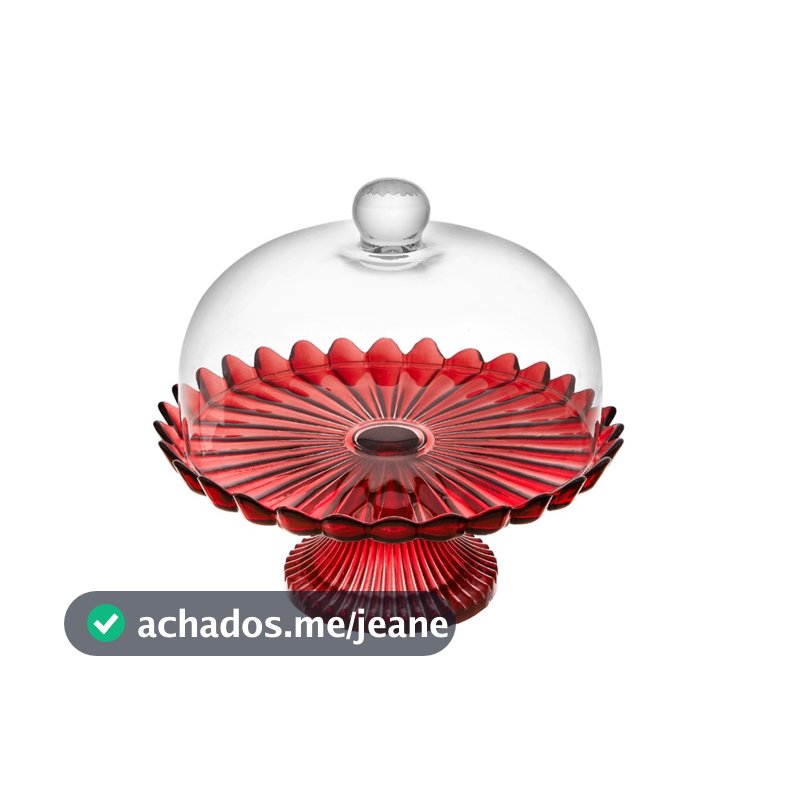 Boleira de Vidro com Pé e Tampa Pétalas de Jasmin 24 cm Vermelha Vitazza Prato para Bolo, Doces