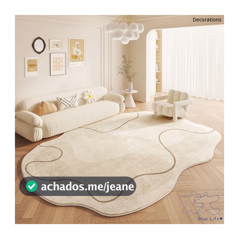 Tapete de sala de estar cor creme, almofada de sofá irregular em caxemira espessa, resistente ao desgaste e antiderrapan