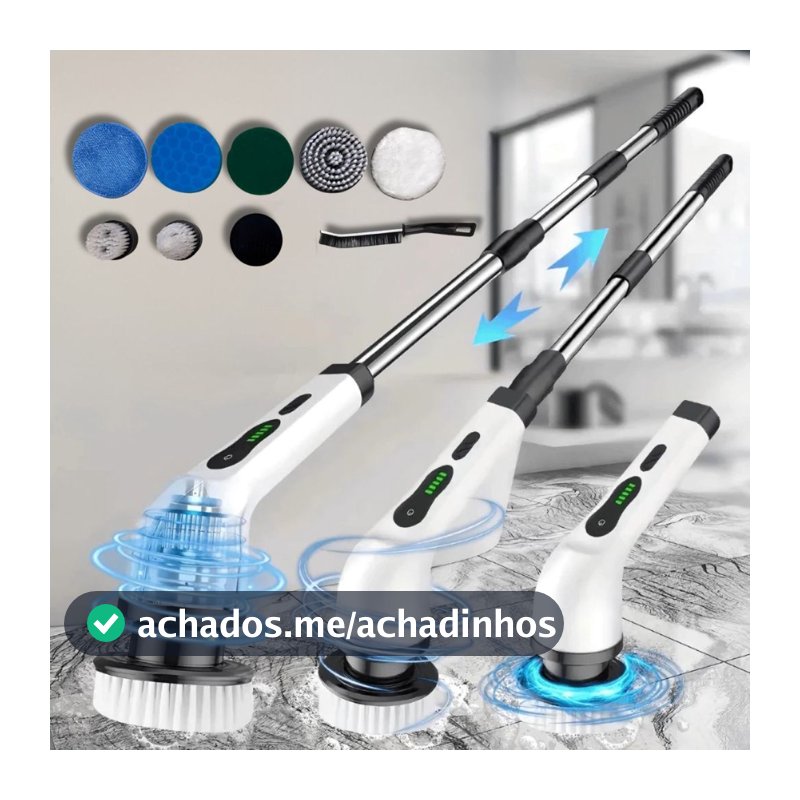 Escova Elétrica Giratória 9 em 1 Recarregável com Cabo Alongador ，Limpeza Multiuso