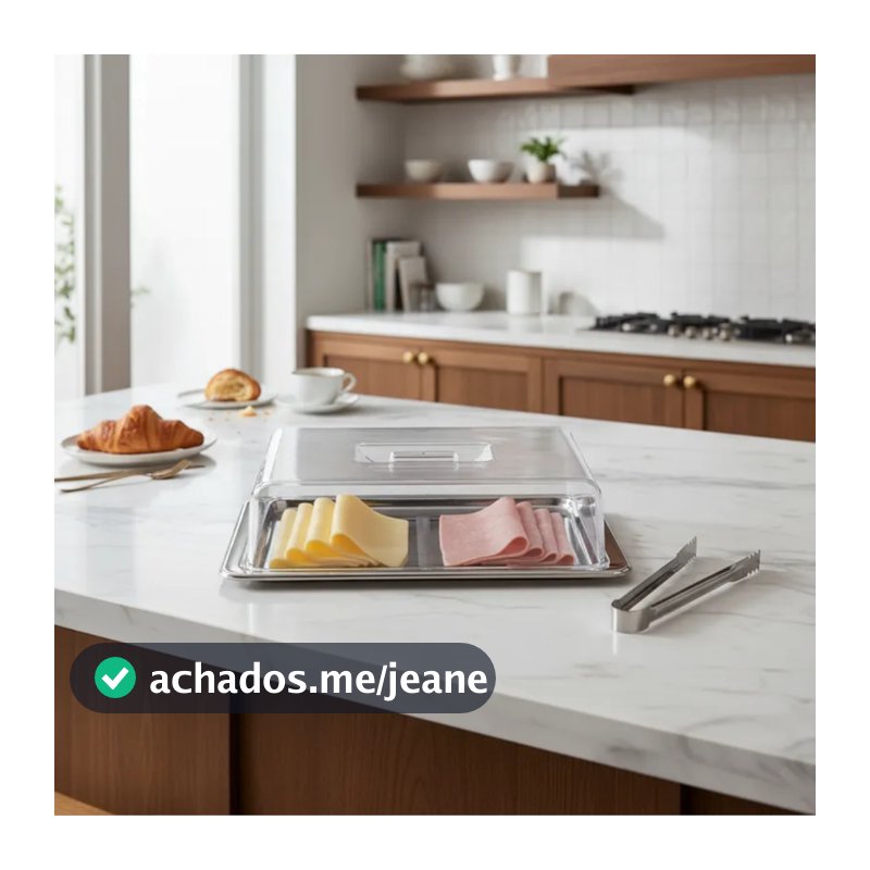 Porta Frios Duplo Inox Com Tampa e Pinça Elegante Mesa Posta Cozinha Café Resistente 3 peças Brinox