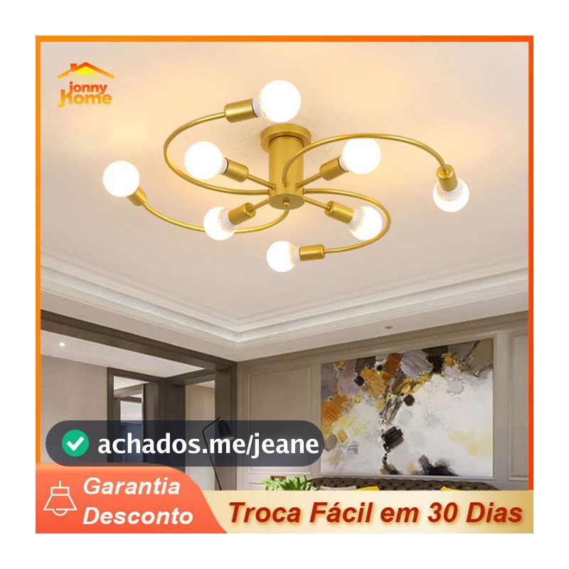 Lustre Pendente Lâmpada De Teto Semi-Embutida Iluminação  Para Sala Estar Quartos Ouro Nórdico Decorativo Ilumina