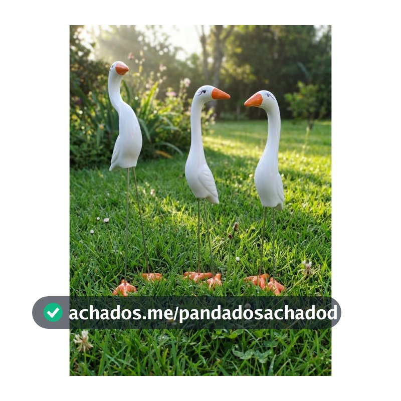 Kit 3 Garças Brancas Decorativas Enfeite Jardim Quintal Piscina Decoração Externa Ornamentais Área Gourmet