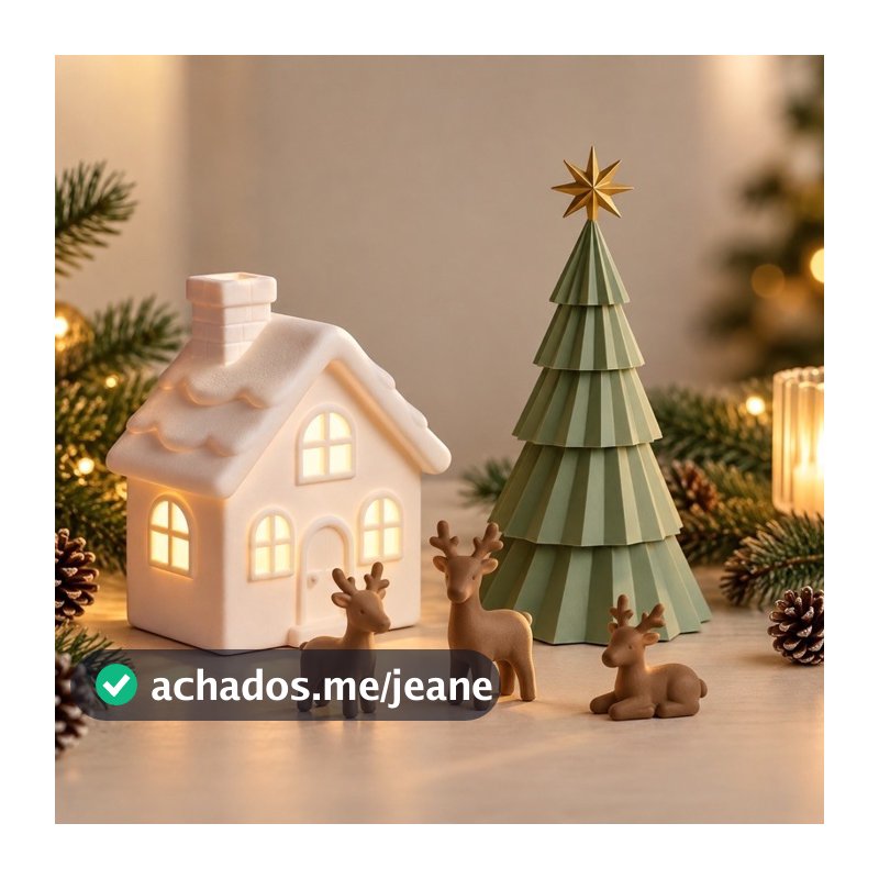Kit Vila Natalina Casinha de Natal com Luz LED Iluminada Árvore Renas Enfeite Natalino Decoração de Natal