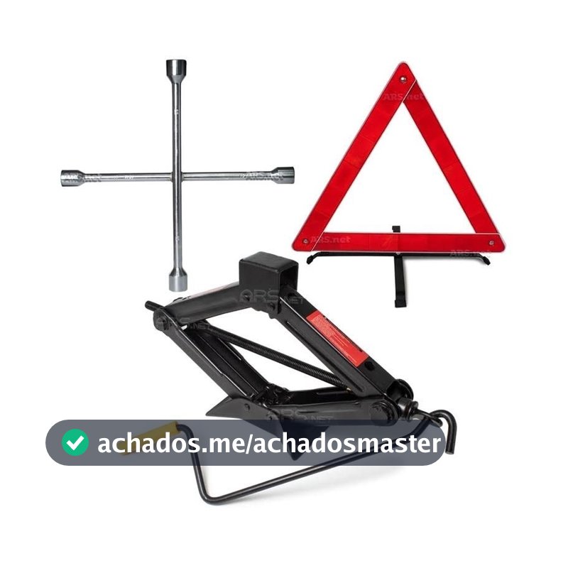 kit macaco + chave de roda Cruz  + Triângulo de sinalização