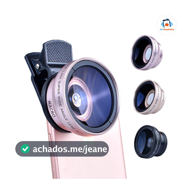 Kit de Clip de Lente HD Externa para Celular 2em1 Lente  Super Macro e Grande Angular Compatível com todos os telefones