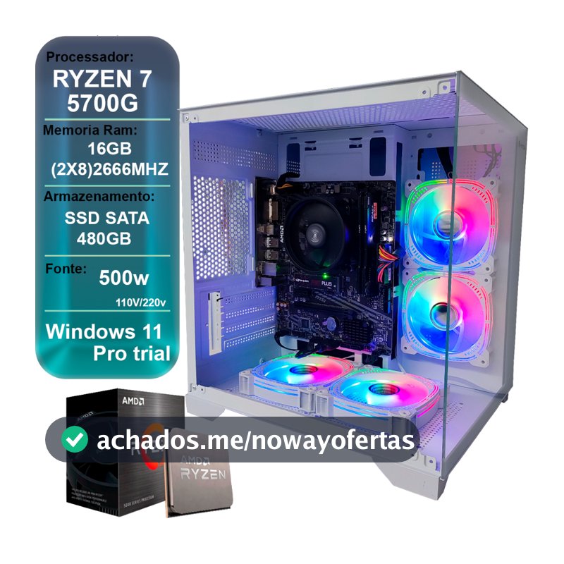 PC GAMER RYZEN 7 5700G, 16GB DDR4, SSD 480GB, VEGA 8, AQUARIO BRANCO
